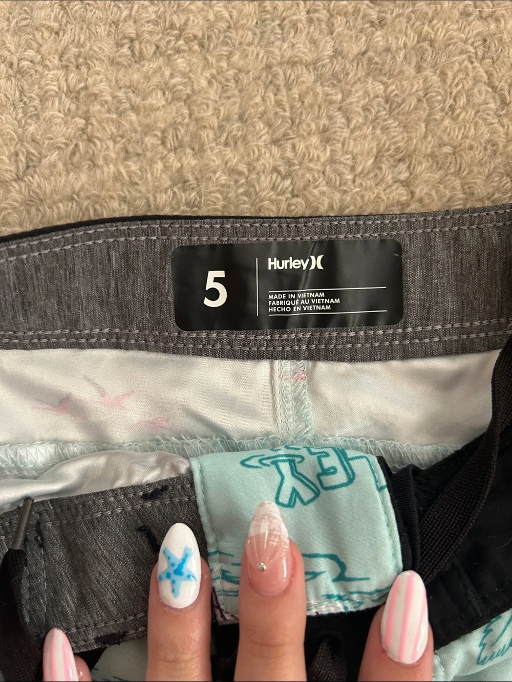 Hurley Aqua Flamingo Swim Shorts with Black Waistband